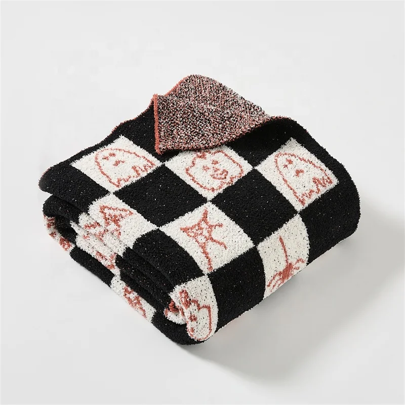 Halloween Candy Pumpkin Ghosts Checker Microfiber Knitted Throw Blanket for Home Decoration Winter WSJLY