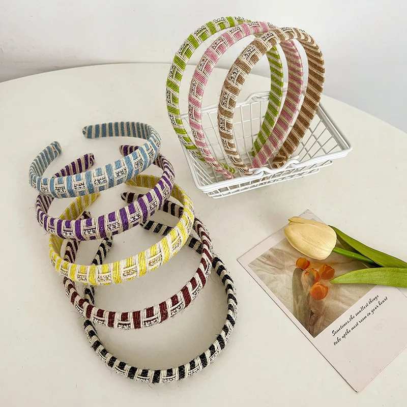 Fashion stripe rhinestone cross headband 2022 personality trend braided headband hair accessories wholesale