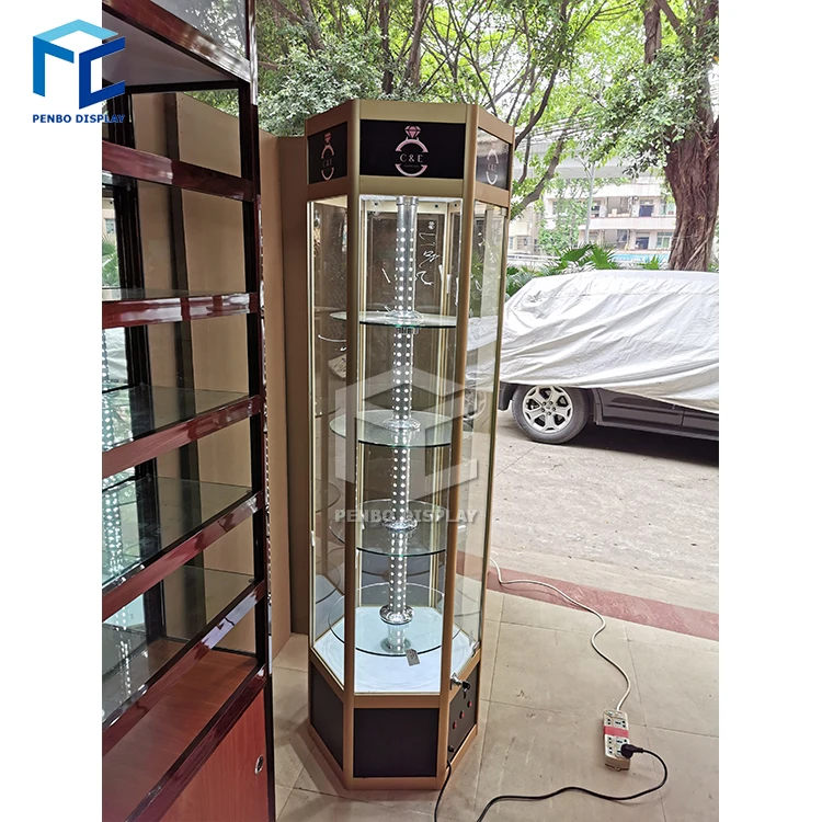 
Fashion Design Hexagonal Rotating Glass Display Cabinet /Accessories Display Showcase/Wooden Glass Display Cabinet  (62520833153)