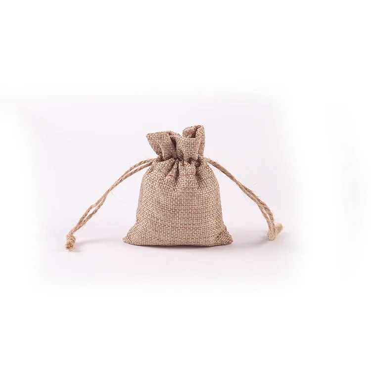Wholesale custom logo eco friendly jute bag Packaging Small gift burlap jute linen drawstring bag for coffee Beans