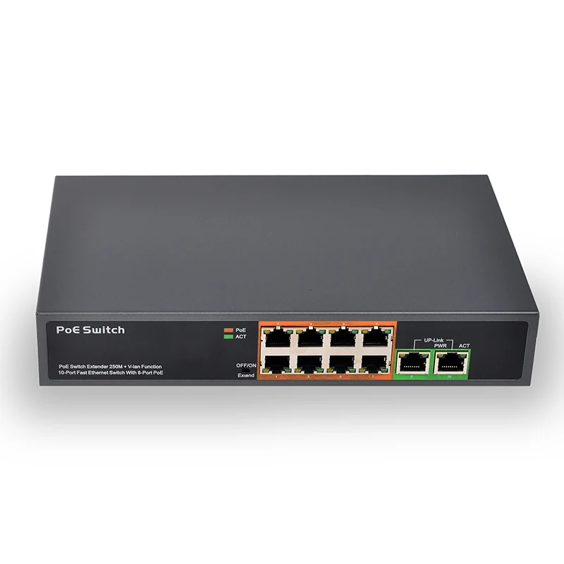  8-портовый poe + 2-канальный Коммутатор 48 В удлинитель 250 м 150 Вт большая мощность IEEE802.3af/at стандартный сетевой