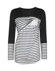 Осенне-зимняя полосатая одежда для беременных с оборками в стиле пэчворк двухслойные рубашки для кормления полосатые женские топы для грудного вскармливания