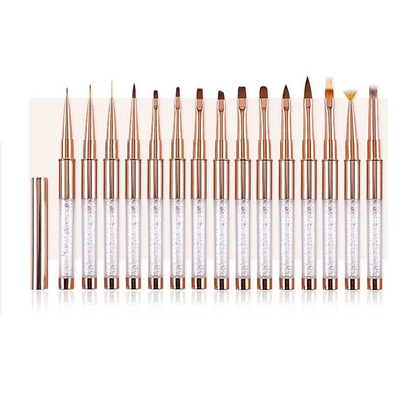 Crystal Drill Pipe Carving Gradual Halo Dye Pen,Single Ended Crystal Handle Nail Art Brushes Set,Nail Art Painting Brushes