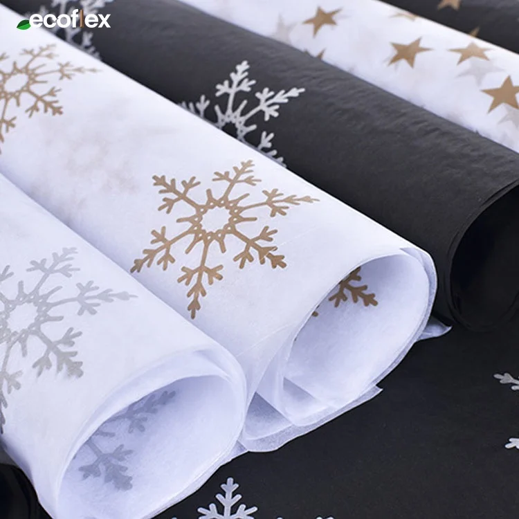 Gold Silver Snow Flower  Printing Silk Wrapping Paper Stock Tissue Packaging Paper