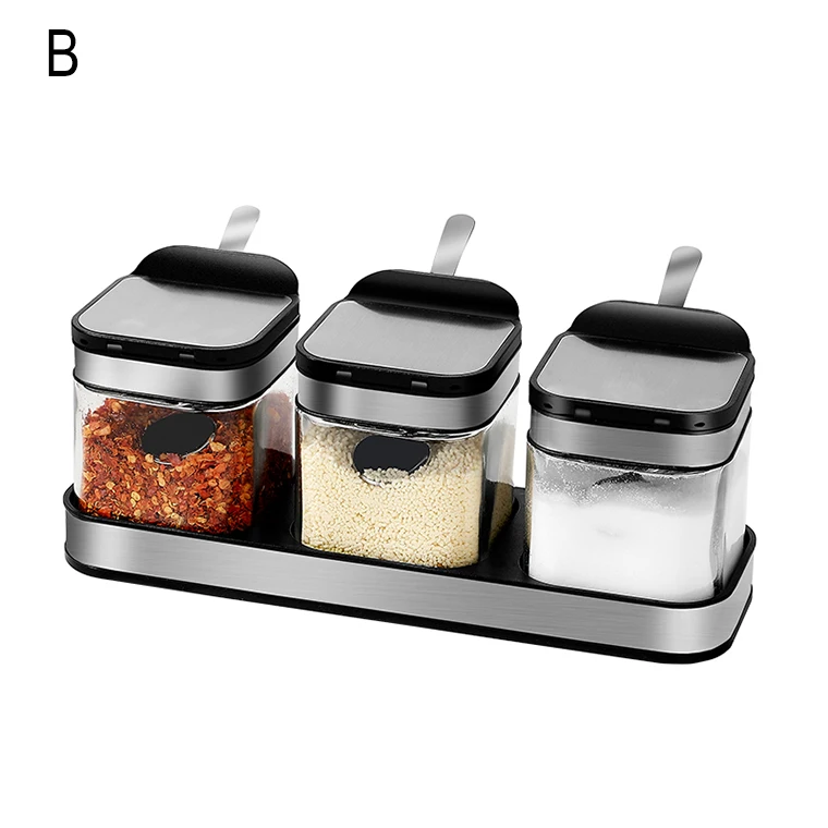 Herb spice tools food storage container seasoning jars spice jar seasoning pot set glass containers and spoon  glass spice jars