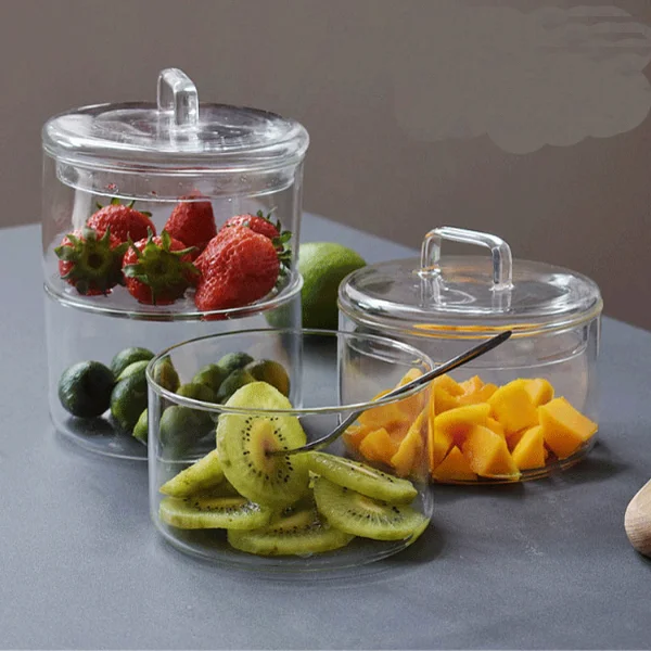 Heat-resistant clear glass salad bowl fruit bowl with glass lid for party kitchen use