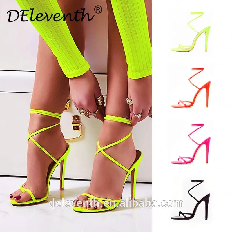 
B76Latest Summer Party Thin High Heel Women Large Size Sandals Open Toe Ankle Strap High Heels Flip Flop Stilettos Fashion Shoes 