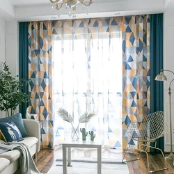 Nordic Style Printed Soft Blackout Sound Insulation Meteor Linen Triangle Printing Stitching Curtain Rideaux Salon Moderne