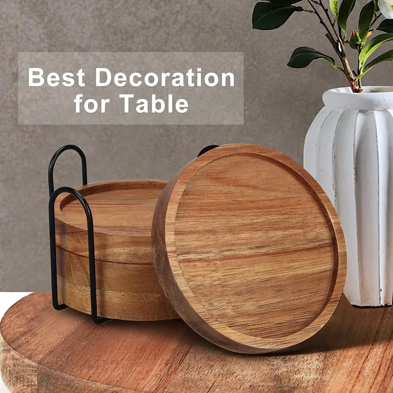 Acacia Mangium Wooden Round Coaster for Hot Drink Coffee Non Slip Cup Mat Tea Cup Holder for Home Deco