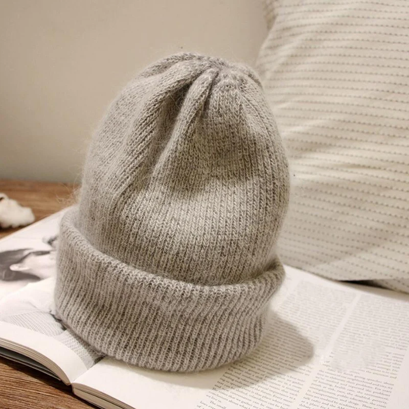 new Angora rabbit wool wool cap winter curly edge baotou knit cap