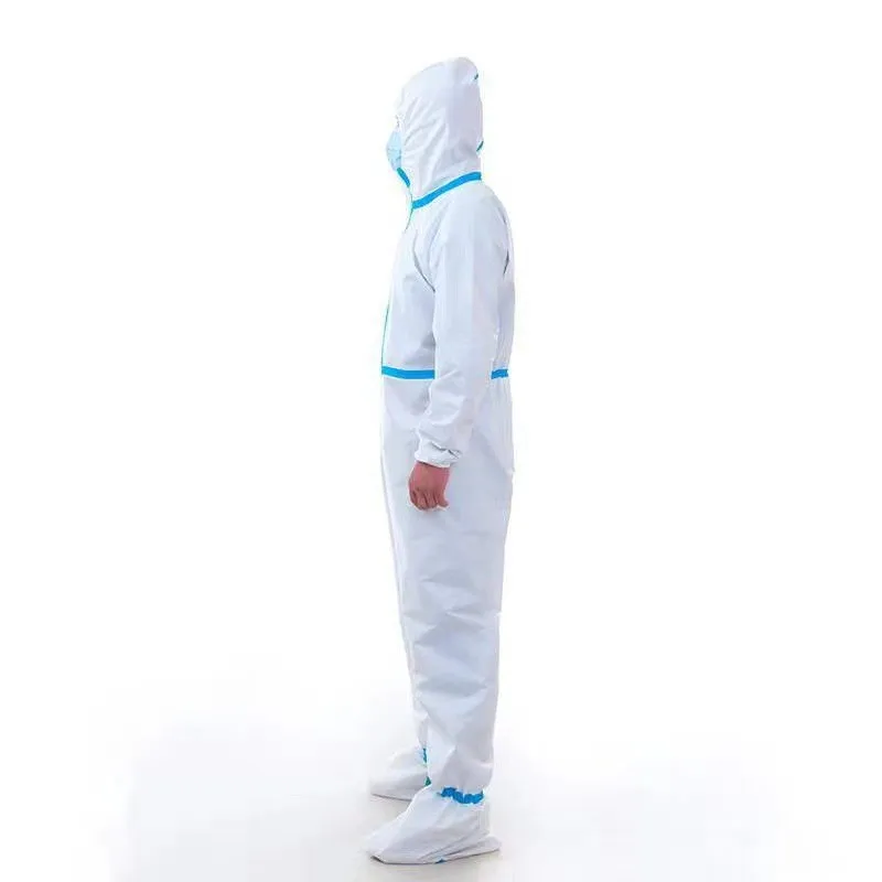 Blue strip protective caiothing  one-piece non-woven work clothes with hate, waterproof of breeding farm