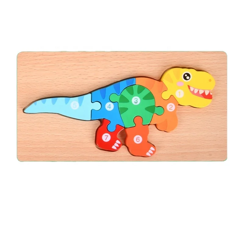 3D cartoon animals matching educational dinosaur wooden toy puzzle for kids