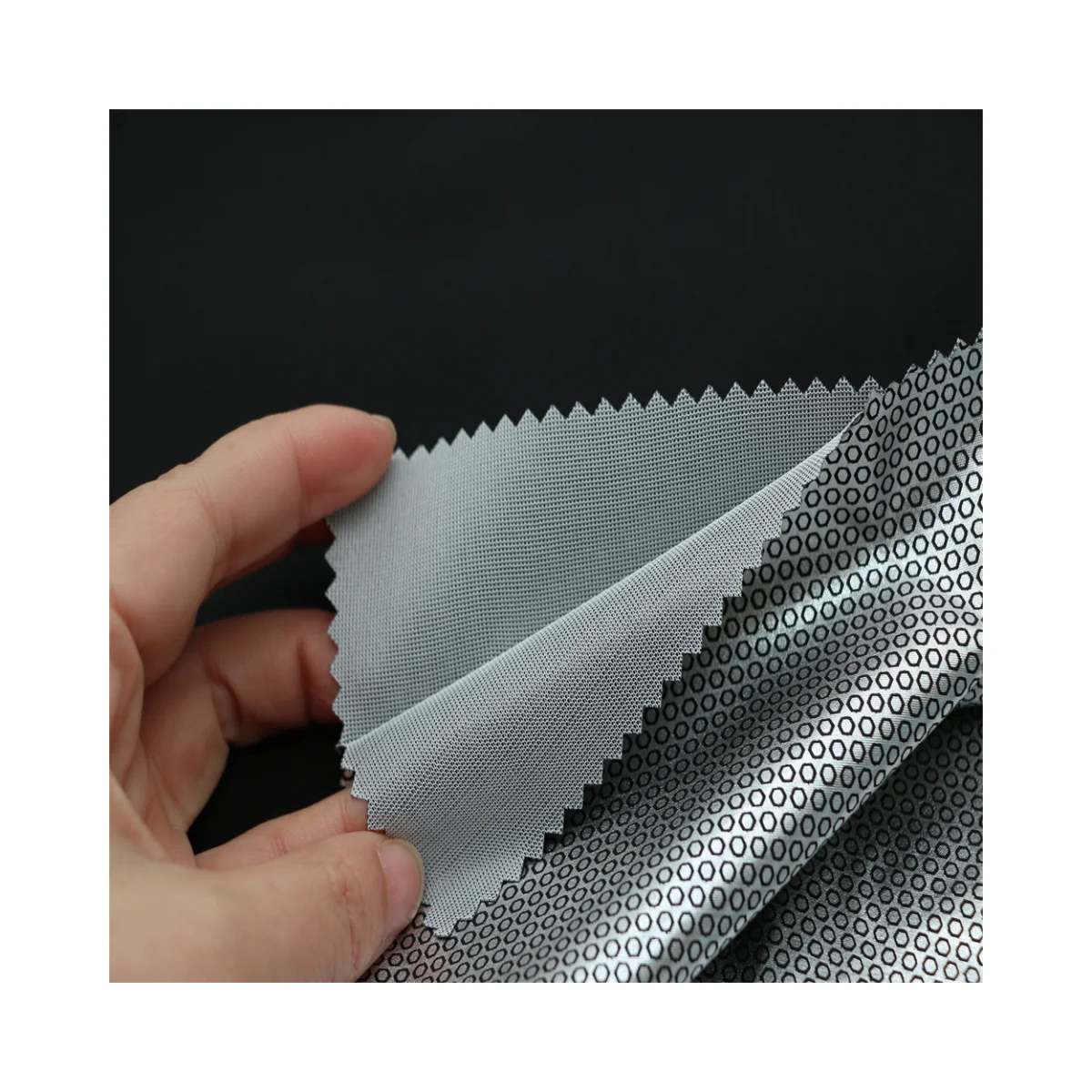 Factory price150D Custom Imitation of Graphene Gathers Heat Foil Silver Finish 100% Polyester Pongee Fabric