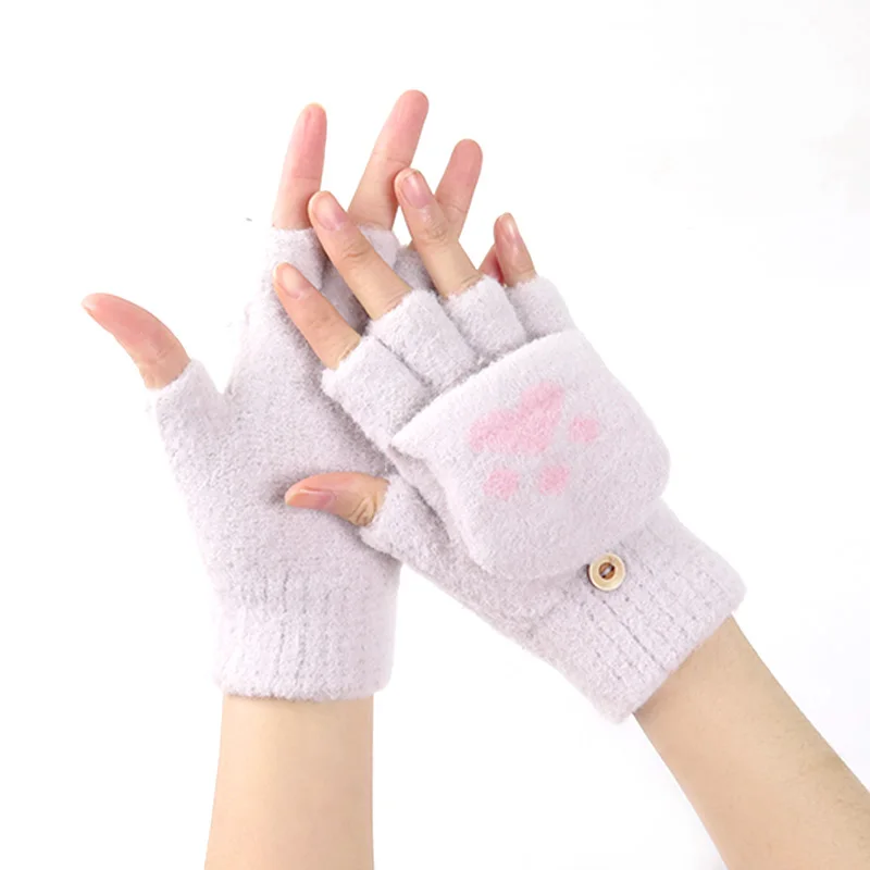 2021 Women Print knitted soft warm half finger wool winter warm  gloves