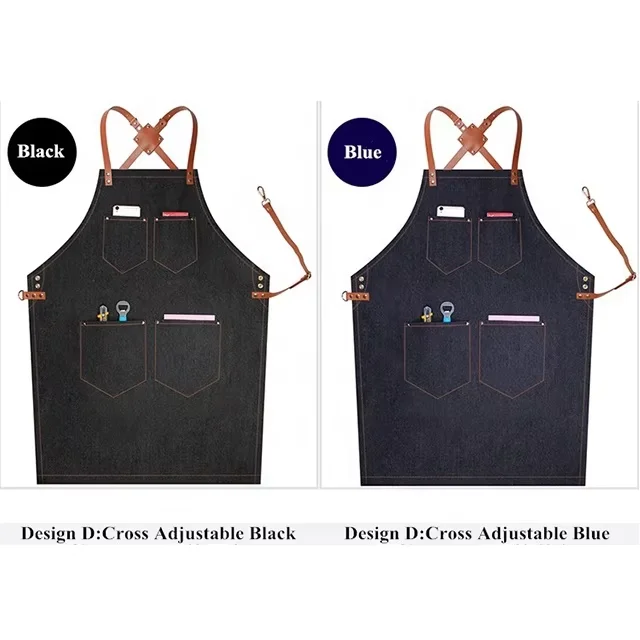Jeans Black Barber Unisex Kitchen Cleaning Bib Apron Custom Logo Denim Apron Fabric Available With Pockets