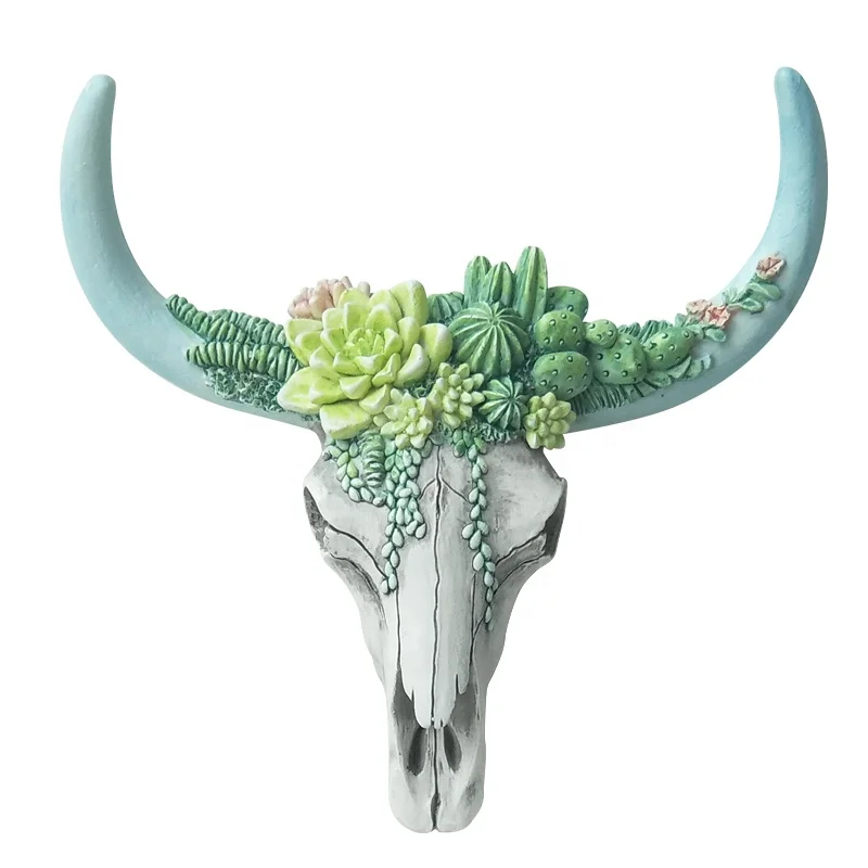 resin cow skull crafts wall decoration ODM kawaii resin crafts for desk decoration OEM animal statue bust folk crafts