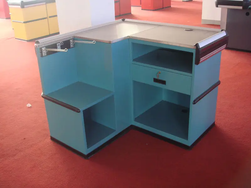 Shunhong customized supermarket checkout counter cash register with conveyor belt on