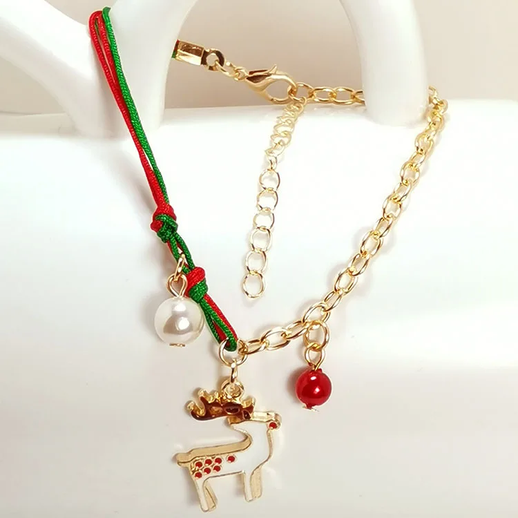 Christmas Hand Rope Charm Bracelet With Santa Claus Xmas Tree Beads Chain Fine Bracelets Christmas Jewelry for Women Kids Gift