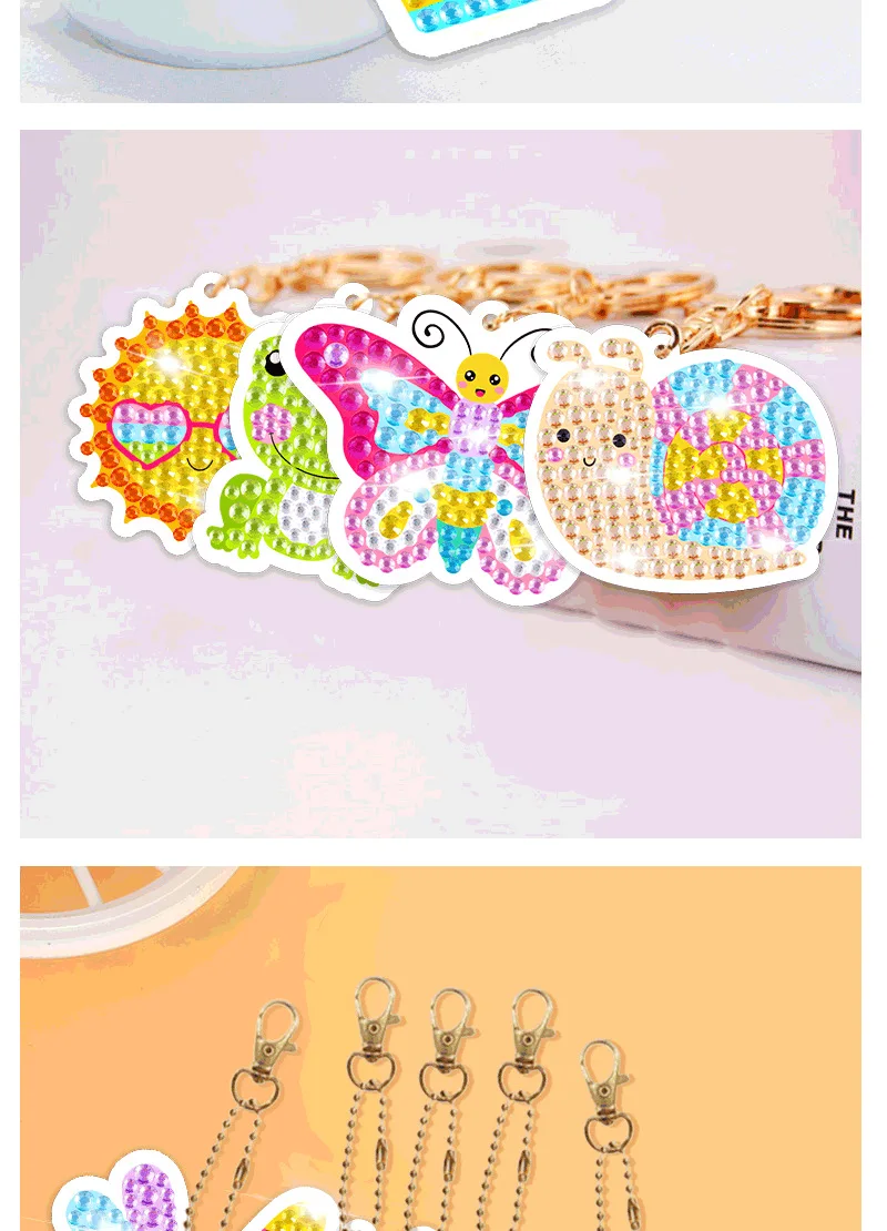 15pcs Set DIY  Diamond Painting  Animal Gem Keychains  cartoon Key Ring