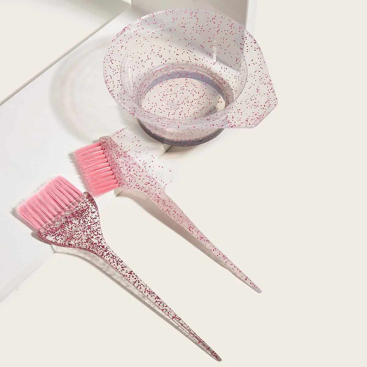 Salon Plastic Glitter Transparent Hair Color Mixing Set Tint Tool Comb Hair Dyeing Kit Mixing Oil Baking Bowl Brush