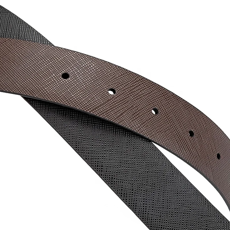 Double Sided Saffiano Grain Real Leather Belts for Man Replacement Belt Strap for Prong Buckle