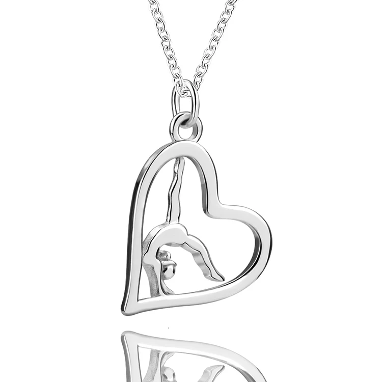 Gymnastics Necklace 925 Sterling Silver Gymnast Heart Pendant Inspiration Sport Jewelry