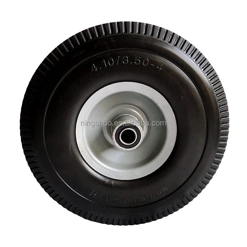 Factory Supply 4.10/3.50-4 3.00-4 10 Inch Puncture Proof Wheelbarrow Pu Foam Wheel With Grease Inlet