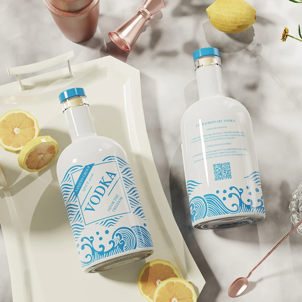 Wholesale Customized Shrink Film Label Wedding Glass Wine Bottle for Whiskey Brandy Tequila Bottle Cork Lids