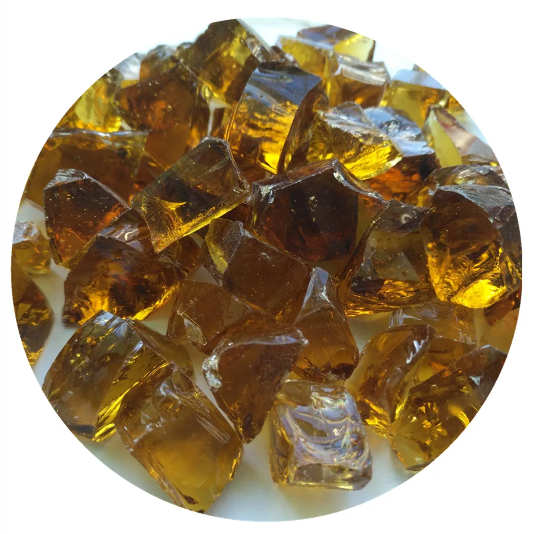 9-12mm and 12-20mm Amber Color Crushed Fire Glass Rocks