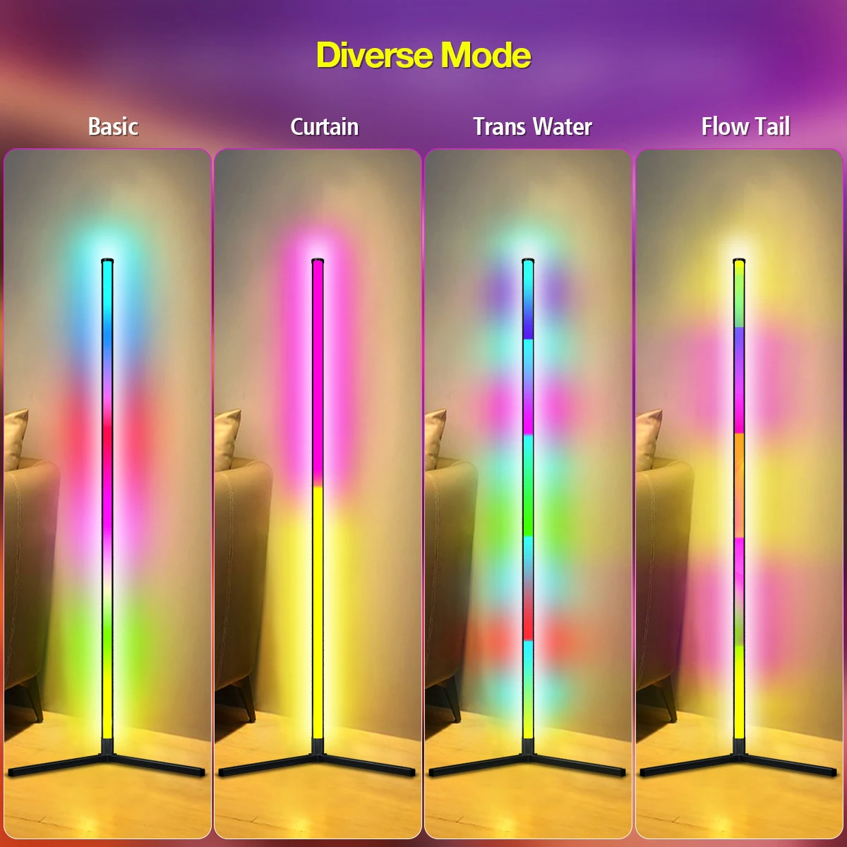 Nordic modern tripod standing light indoors decorative led rgb corner floor lamp for living room hotel