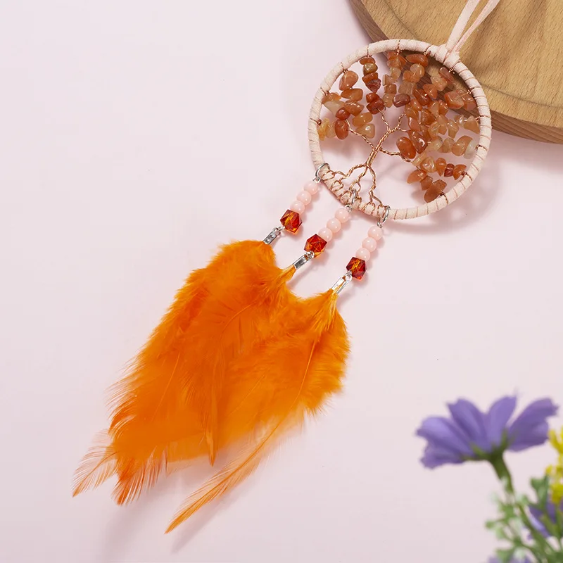 Tree Of Life Chakra Healing Stone feather Pendant Hanging For Home Window Decor Spiritual Gift Wall car hanging