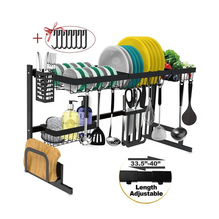 
Factory price black telescopic shelf dish drainer kitchen storage holders racks 
