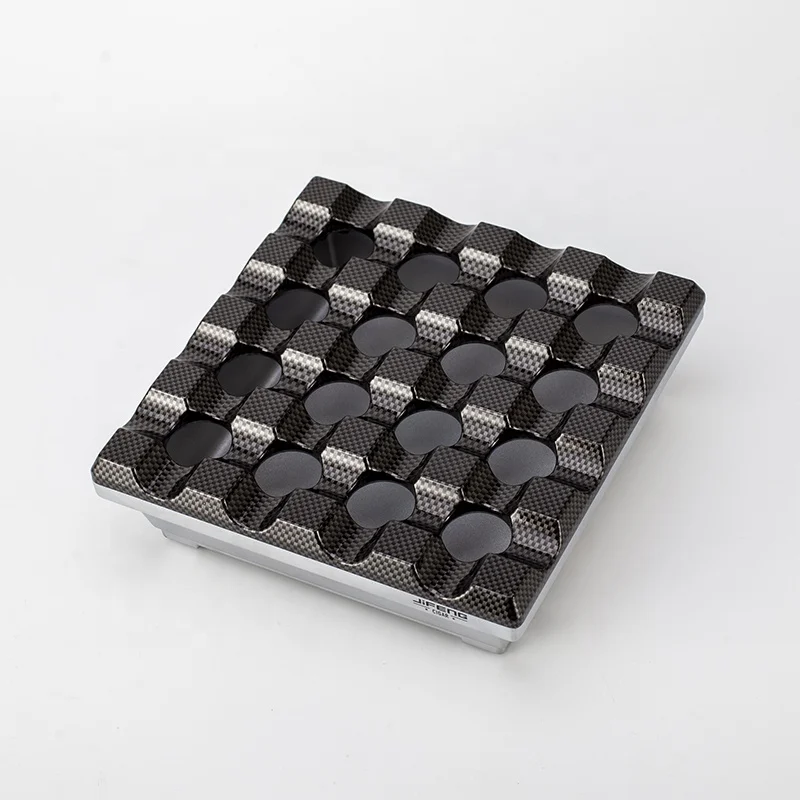 JIFENG JF-2019N luxury Carbon fiber lid 16 holes outdoor use windproof big size square metal cigar ashtray for cigar shop