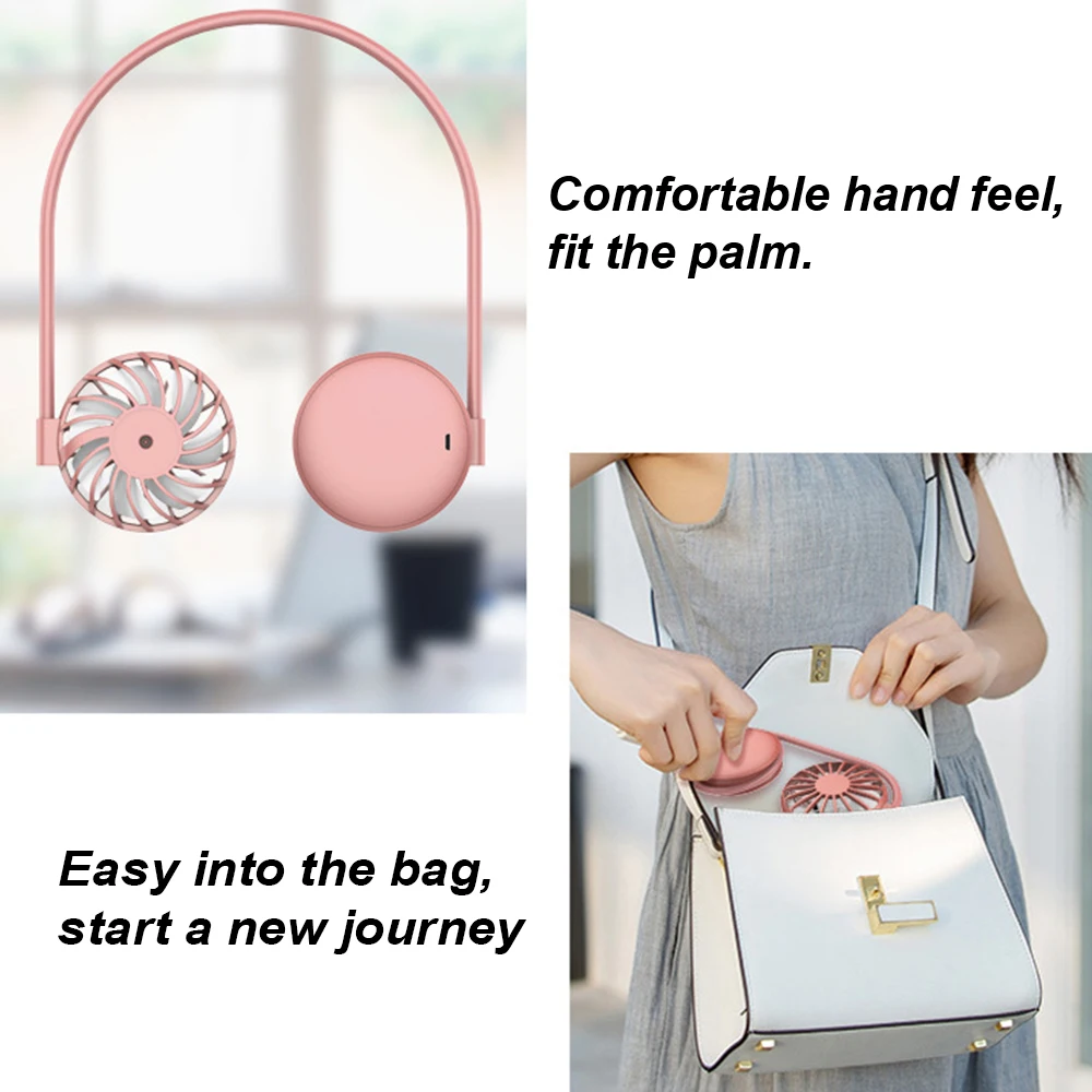 Hand Free Air Cooling Fan Sport USB Rechargeable Noise Reduce Fan LED Portable Mini Neck Fan