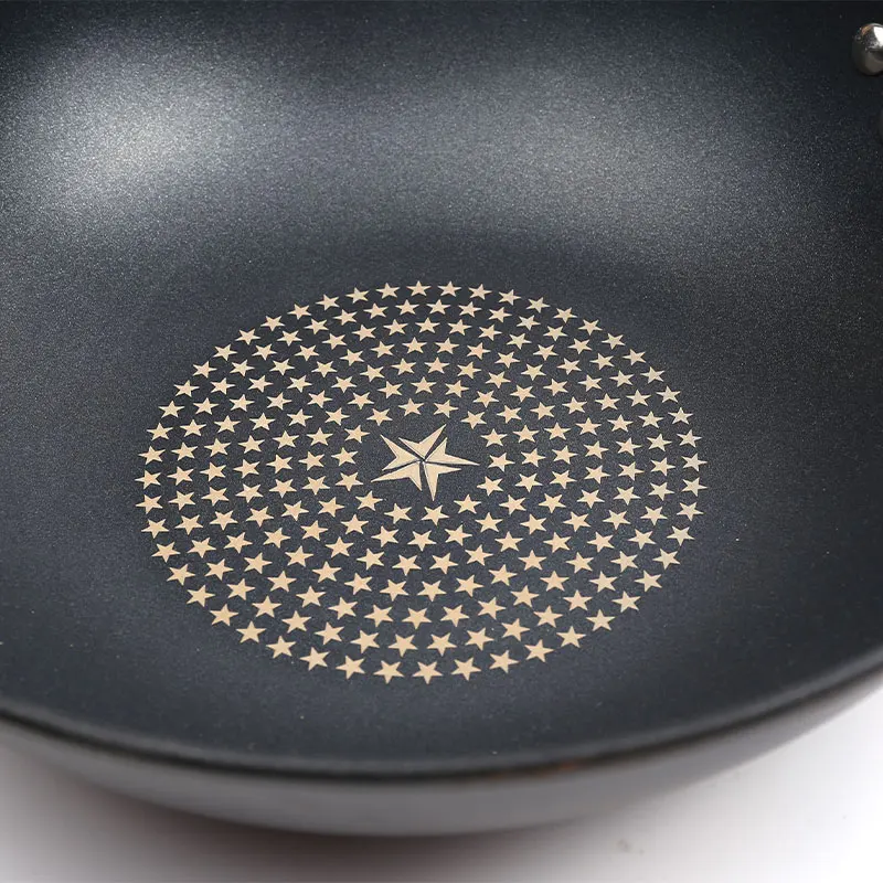 ALISSA Традиционная ручная молотковая ВОК из углеродистой стали с деревянной и стальной рукояткой, с круглым дном