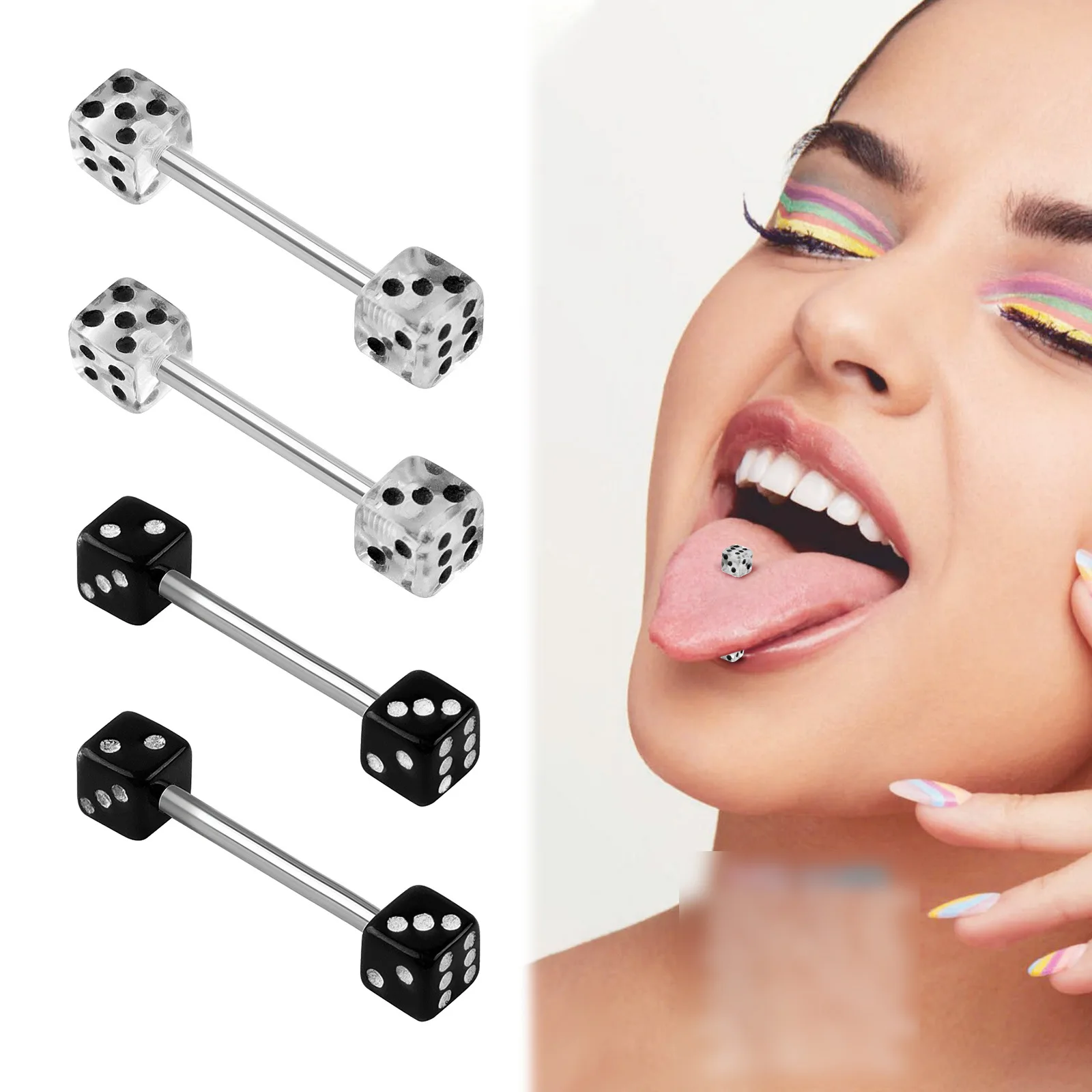 Getta 14G Surgical Stainless Steel Flat Back Tongue Ring New Design Acrylic Wholesale Piercing Jewelry Engagement Gift Trendy