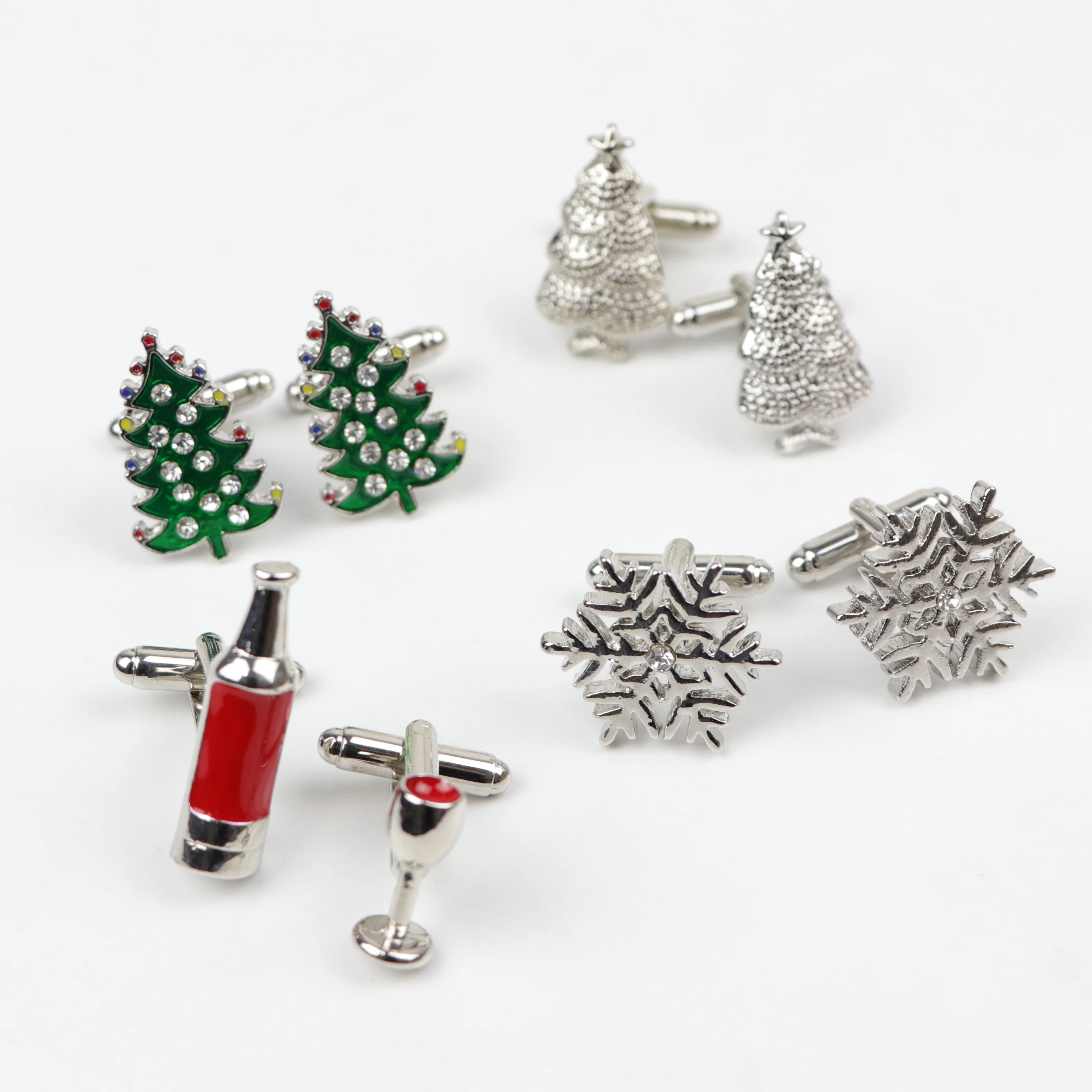 Christmas Laser Engraved Design Cufflink Luxury Cuff Buttons Silver Cuff Links Shirt Jewelry Winebottle Tree Snowflake