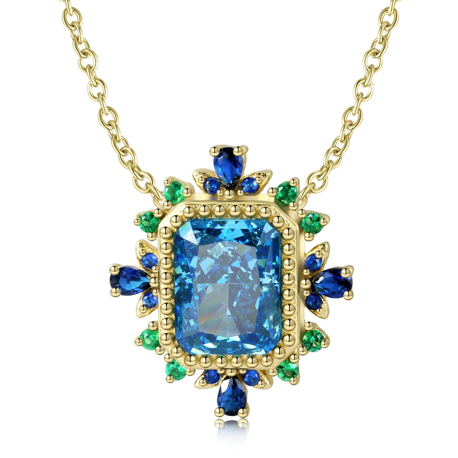 Geometry Pendant for Necklace with Luxury Blue Crystal Lab Grown Diamond 925 Sterling Silver for Women Necklace Jewelry Banquet