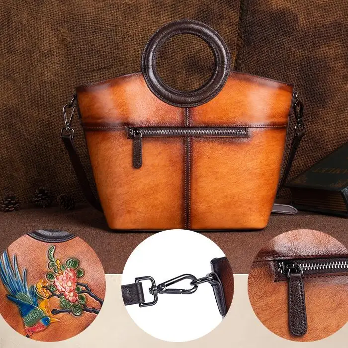 Designer Genuine Leather Handbags Vintage Embossed Large Capacity Shoulder Crossbody Bag Women Leather Bag Handbag