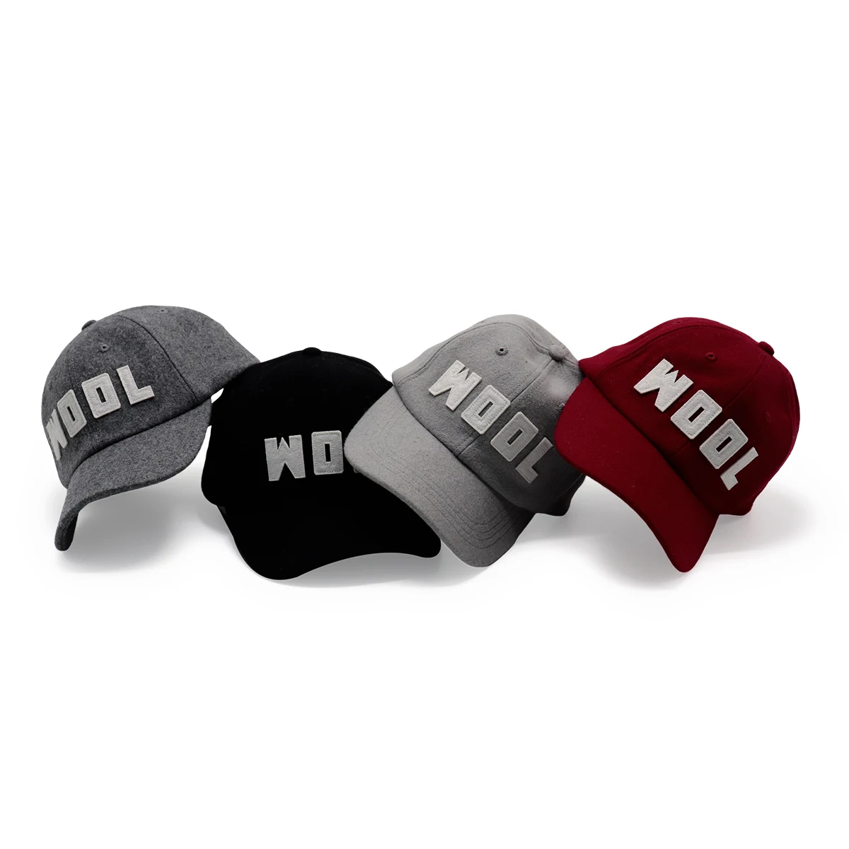 Leather Strap Metal Buckle Unstructured Winter Wool Blended Baseball Cap 6 panel Felt Applique embroidery Dad Hat