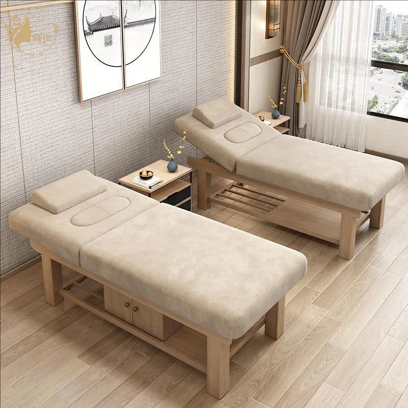 Modern Spa Therapy Bed with Wooden Structure and Adjustable Cushion