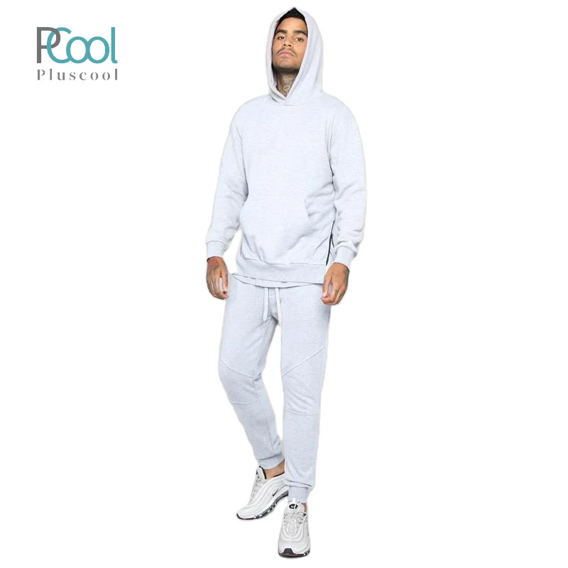 Hi-lo fit mens slim fit tracksuit hood with kangaroo pockets