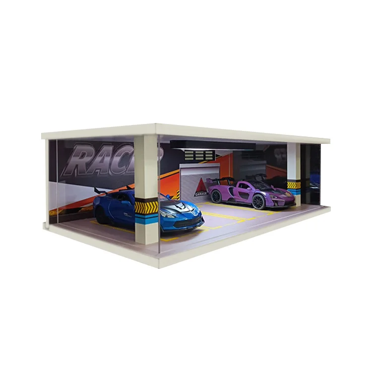 1/32 Mini Garage Single Parking Space Lot Display Storage Box Led Light Acrylic Anti-dust Proof Clear Cover