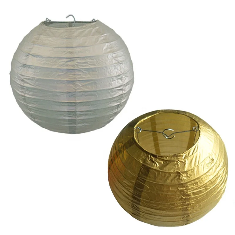
Metallic Gold Silver Paper Lantern Set Chinese Paper Hanging Decorative Lanterns 