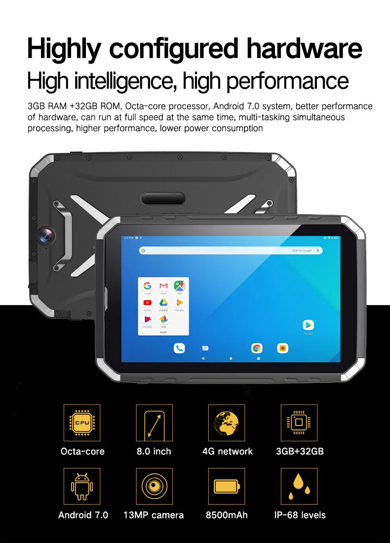 8 inch 10 inch outdoor extending handheld tablets with GPS and touch nfc tablet pc