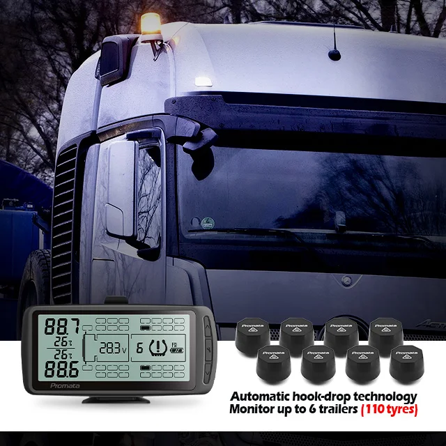 Smart TPMS for Trucks & Trailers Monitors Up to 110 Tires, Real-Time Pressure & Temp Alerts, Hook-Drop Detection