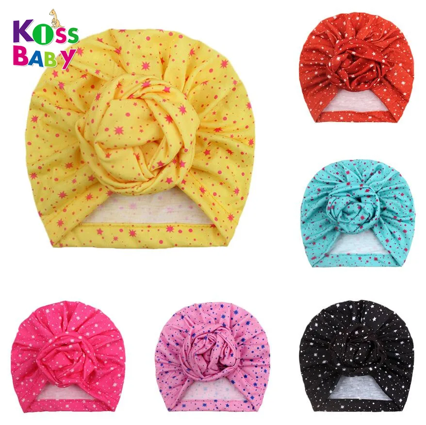 
2021 Trendy Baby Turban Spring autumn new children hat baby cotton bowknot turban hat baby print ins style 