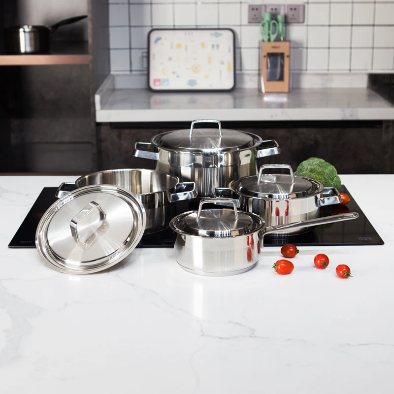 Заводская оптовая продажа, набор посуды высокого качества, серебряная кастрюля с крышкой, кухонный горшок для приготовления пищи из нержавеющей стали