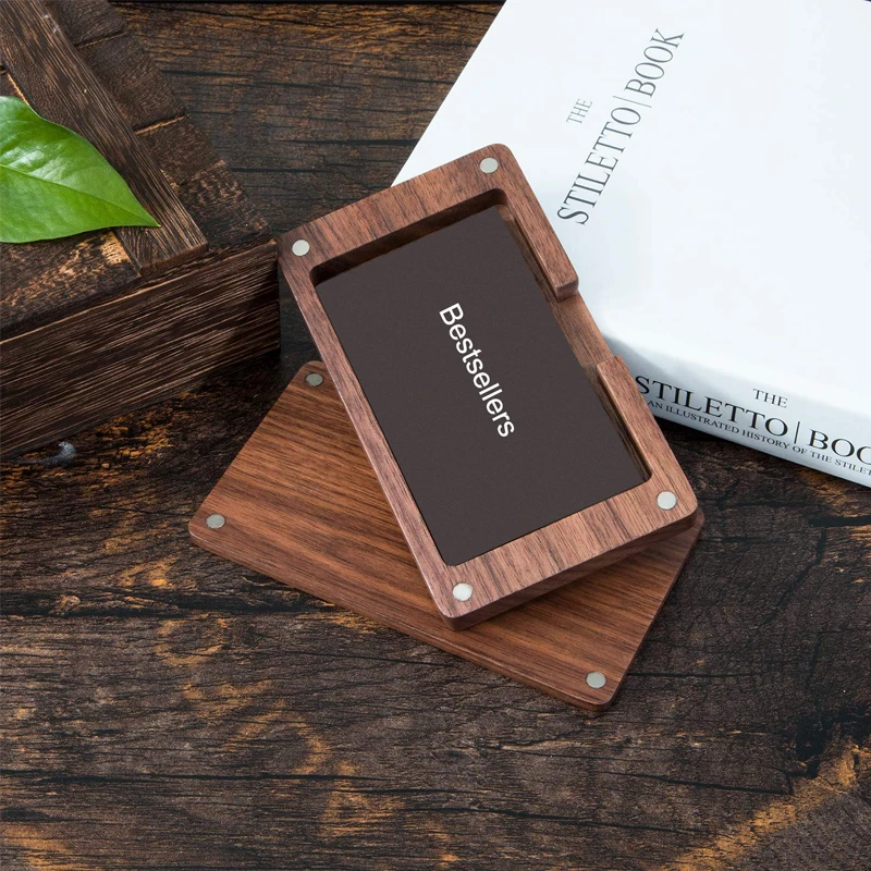 Personalized Eco Friendly Walnut Wood Office Table Square Slim Business Card Holder