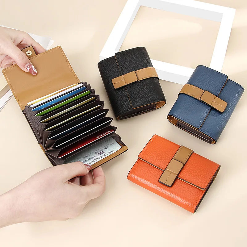 Ladies Mini Wallet Zipper Ceadit Card Holder Coin Purse Short Genuine Leather Wallet For Women Men